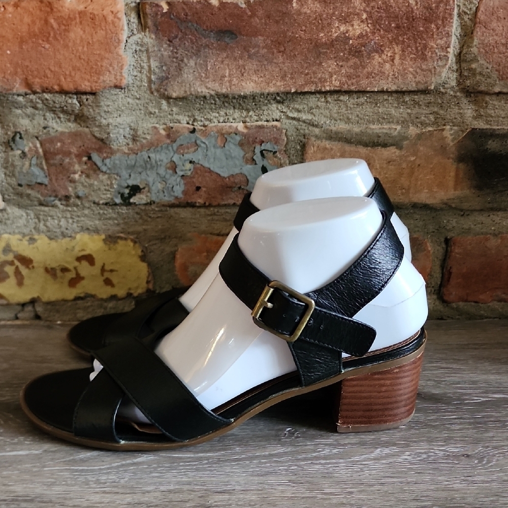 Steve Madden Y2K Ryle Leather Womens Block Heel Strappy Sandal Black Brown Sz 9M